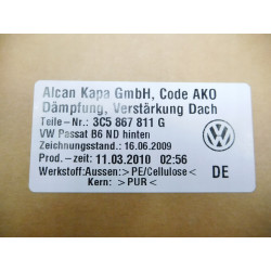 WYTŁUMIENIE DACHU SEDAN VOLKSWAGEN PASSAT OE 3C5867811G